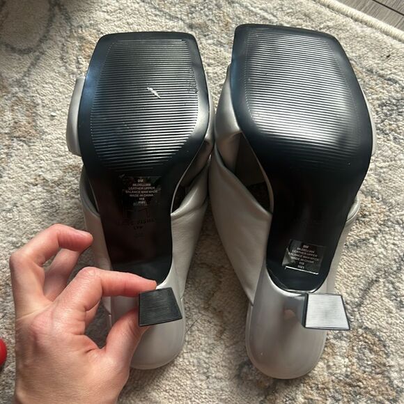 MARC FISHER Womens Gray Dellian Square Toe Slip On Leather Heeled Sandal - Picture 6 of 8